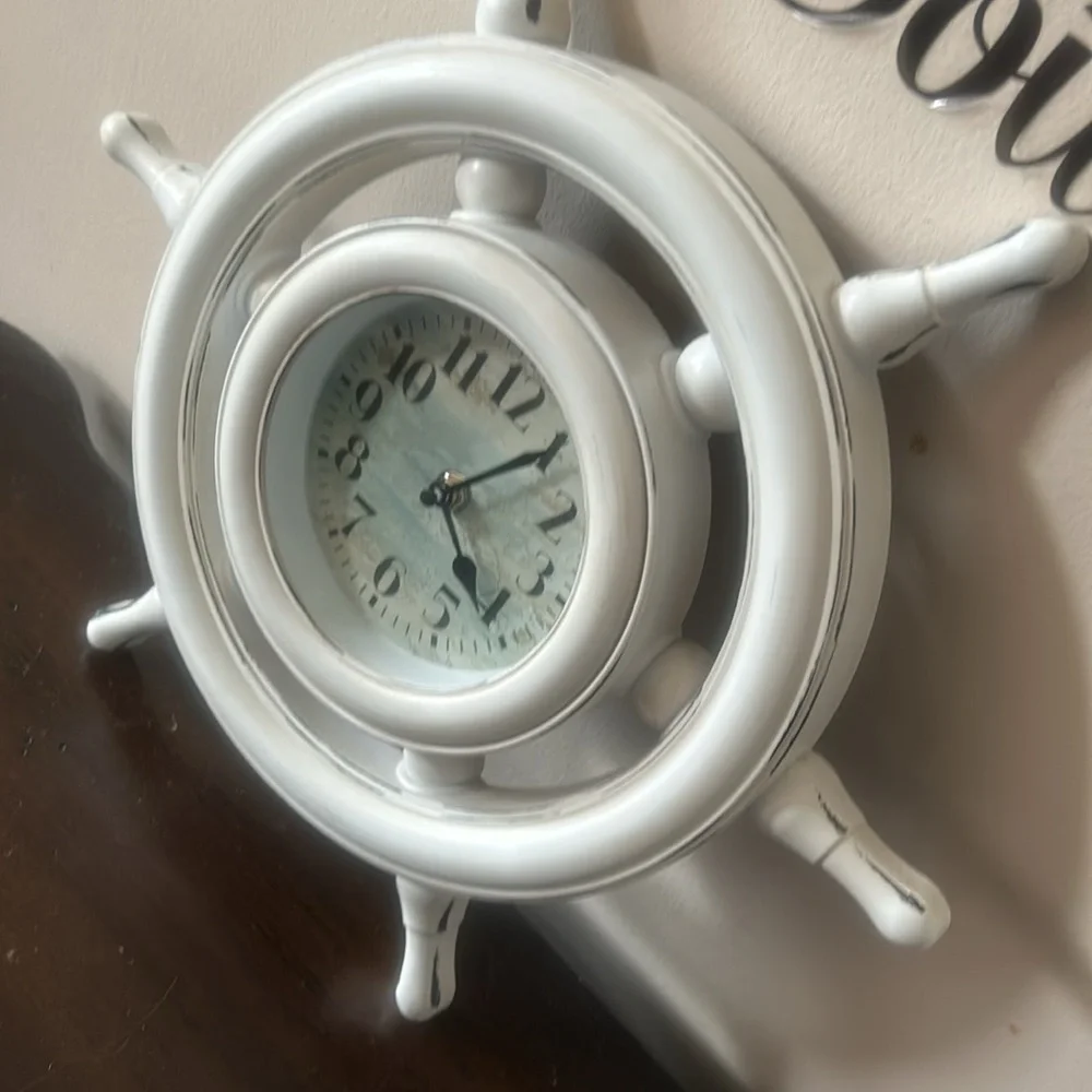 Nautical White Ship Wheel Wall Clock